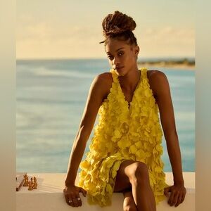 NWT Anthropologie Maeve Sleeveless Floral Appliqué Mini Dress  XL yellow